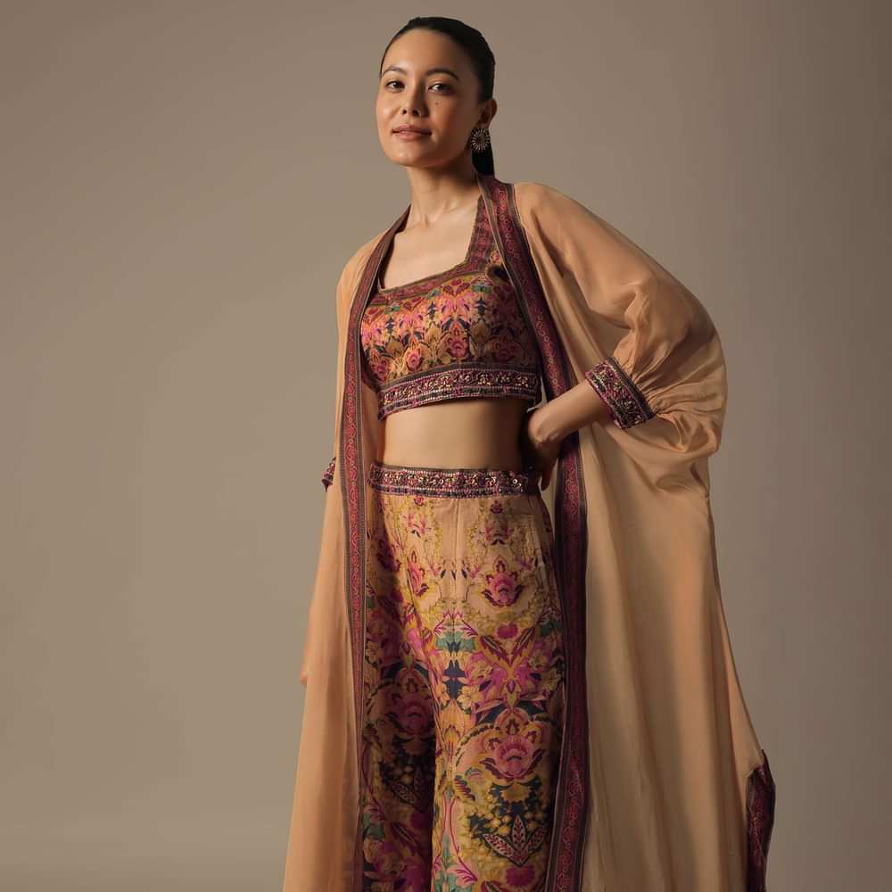 Multicolor Fusion Palazzo Set With Jacket