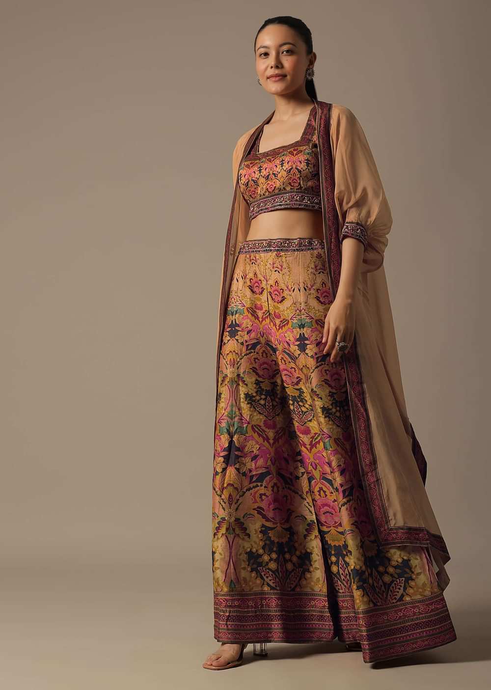 Multicolor Fusion Palazzo Set With Jacket