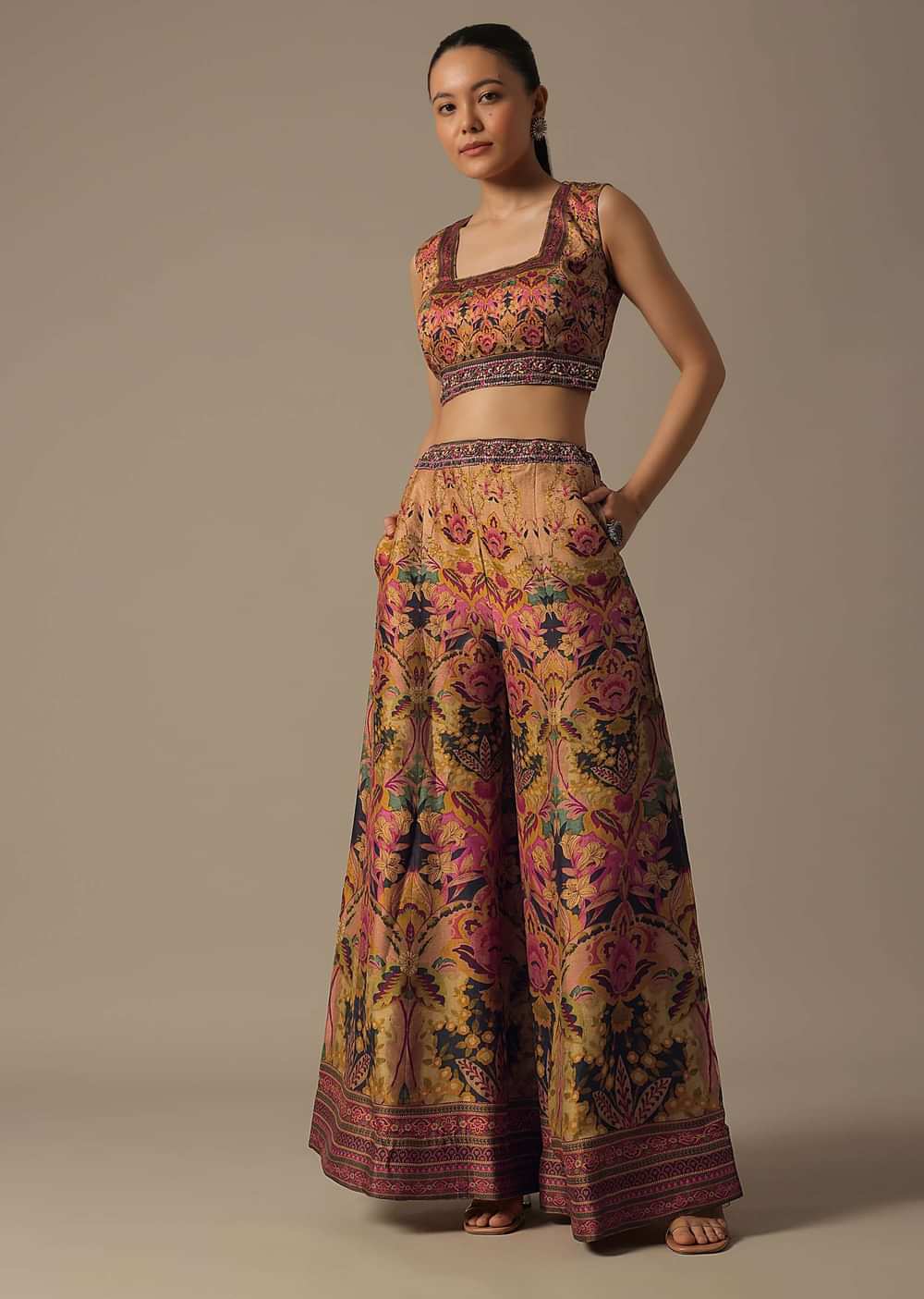 Multicolor Fusion Palazzo Set With Jacket