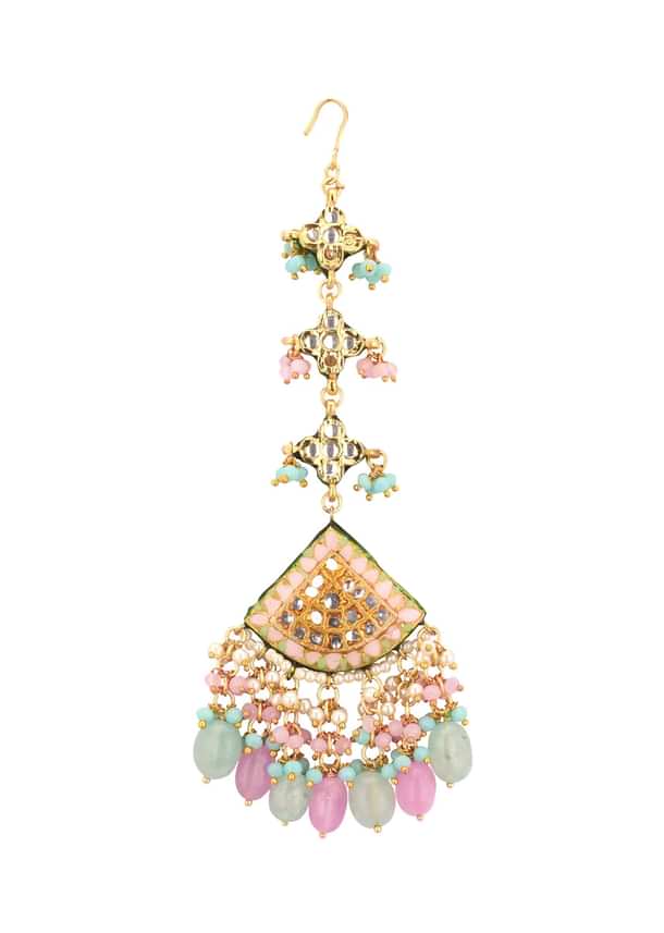 Multicolor Gold-Finish Kundan Choker Necklace Set With Colourful Meenakari Work And Stones In Mix Metal Multicolor Gold-Finish Kundan Choker Necklace Set With Colourful Meenakari Work And Stones In Mix Metal