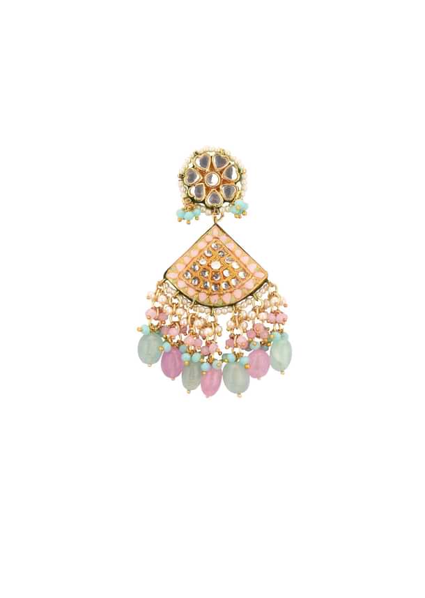 Multicolor Gold-Finish Kundan Choker Necklace Set With Colourful Meenakari Work And Stones In Mix Metal Multicolor Gold-Finish Kundan Choker Necklace Set With Colourful Meenakari Work And Stones In Mix Metal