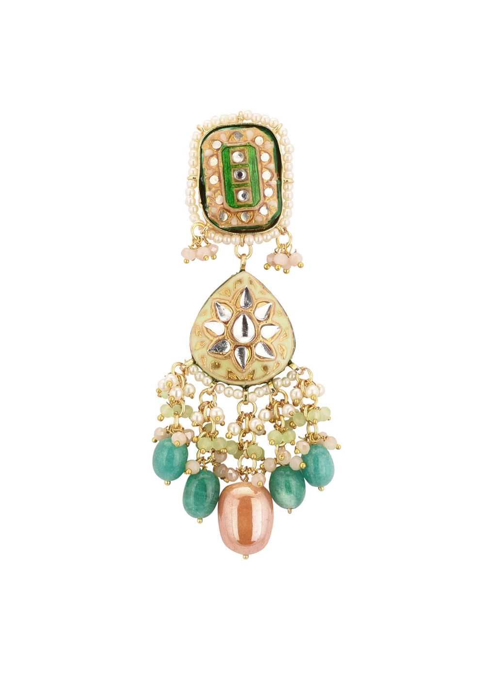 Multicolor Gold-Finish Kundan Choker Necklace Set With Colourful Meenakari Work And Drop-Stones In Mix Metal