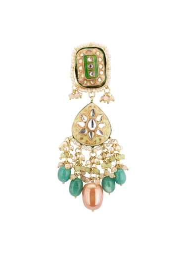 Multicolor Gold-Finish Kundan Choker Necklace Set With Colourful Meenakari Work And Drop-Stones In Mix Metal