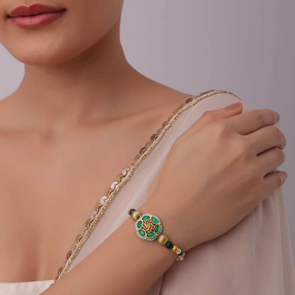 Multicolor Green Kundan Bracelet With Green Meenakari