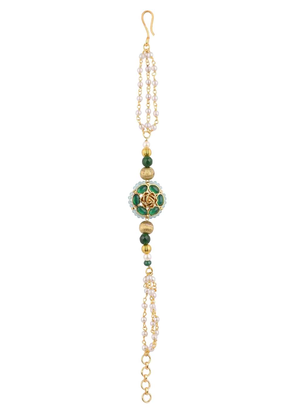 Multicolor Green Kundan Bracelet With Green Meenakari