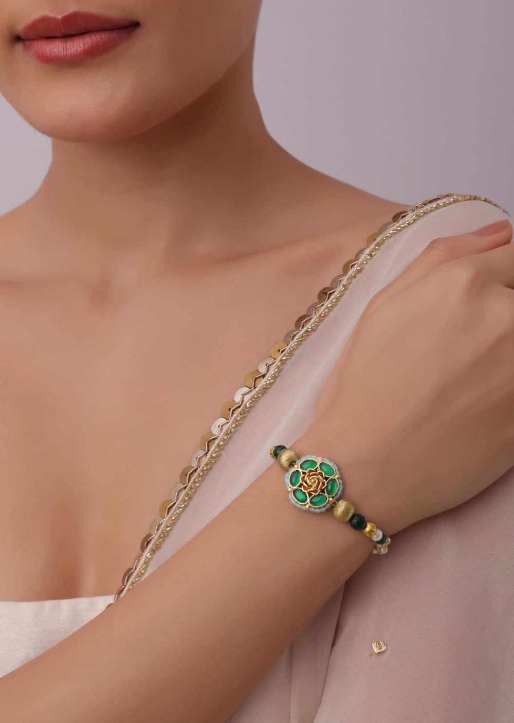 Multicolor Green Kundan Bracelet With Green Meenakari