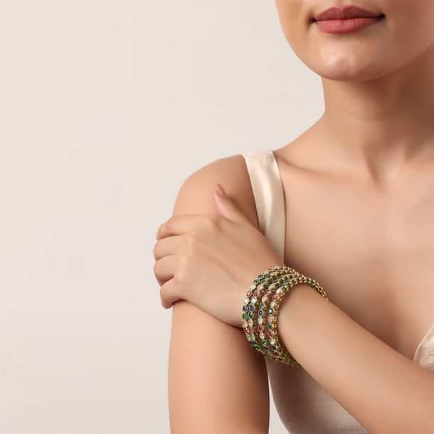 Multicolor Kundan Bangles With Encrusted Stones (Set of 4) Multicolor Kundan Bangles With Encrusted Stones (Set of 4)