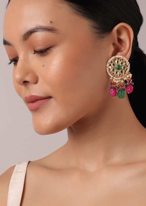 Multicolor Kundan Choker And Drop Earrings