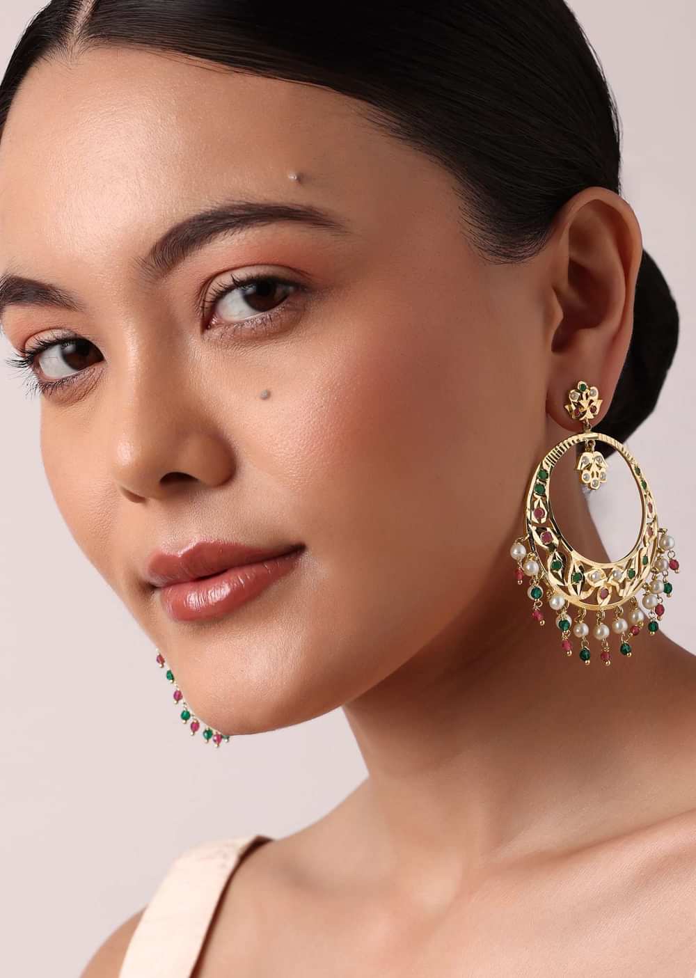 Multicolor Kundan Danglers With Bead Drops