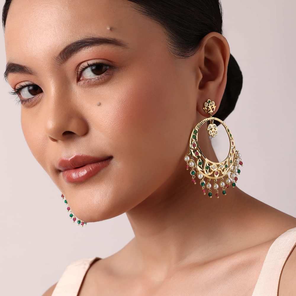 Multicolor Kundan Danglers With Bead Drops