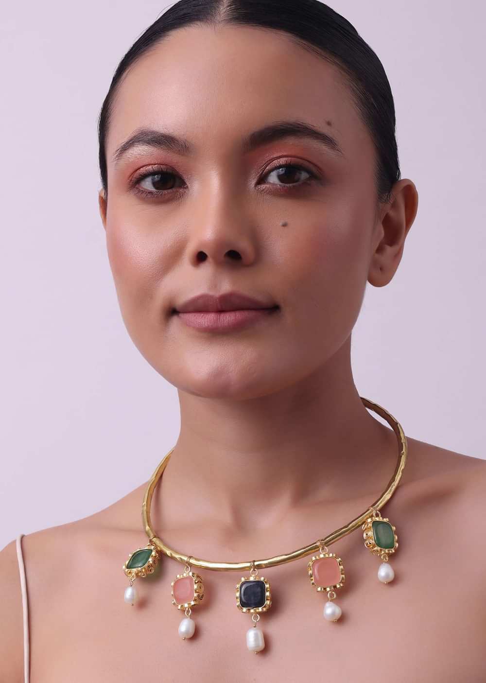 Multicolor Kundan Necklace With Dangling Stones
