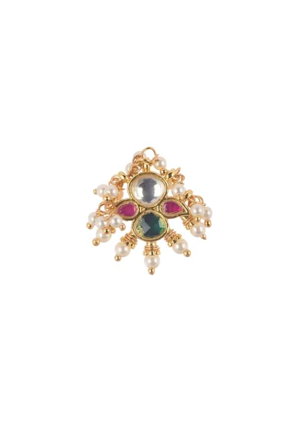 Multicolor Kundan Studded Nath In Gold Finish Mix Metal Multicolor Kundan Studded Nath In Gold Finish Mix Metal