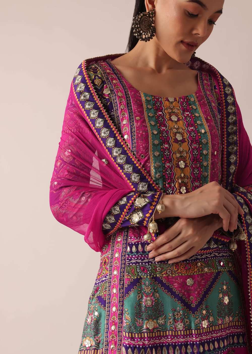 Multicolor Kurta Set With Mirror Work