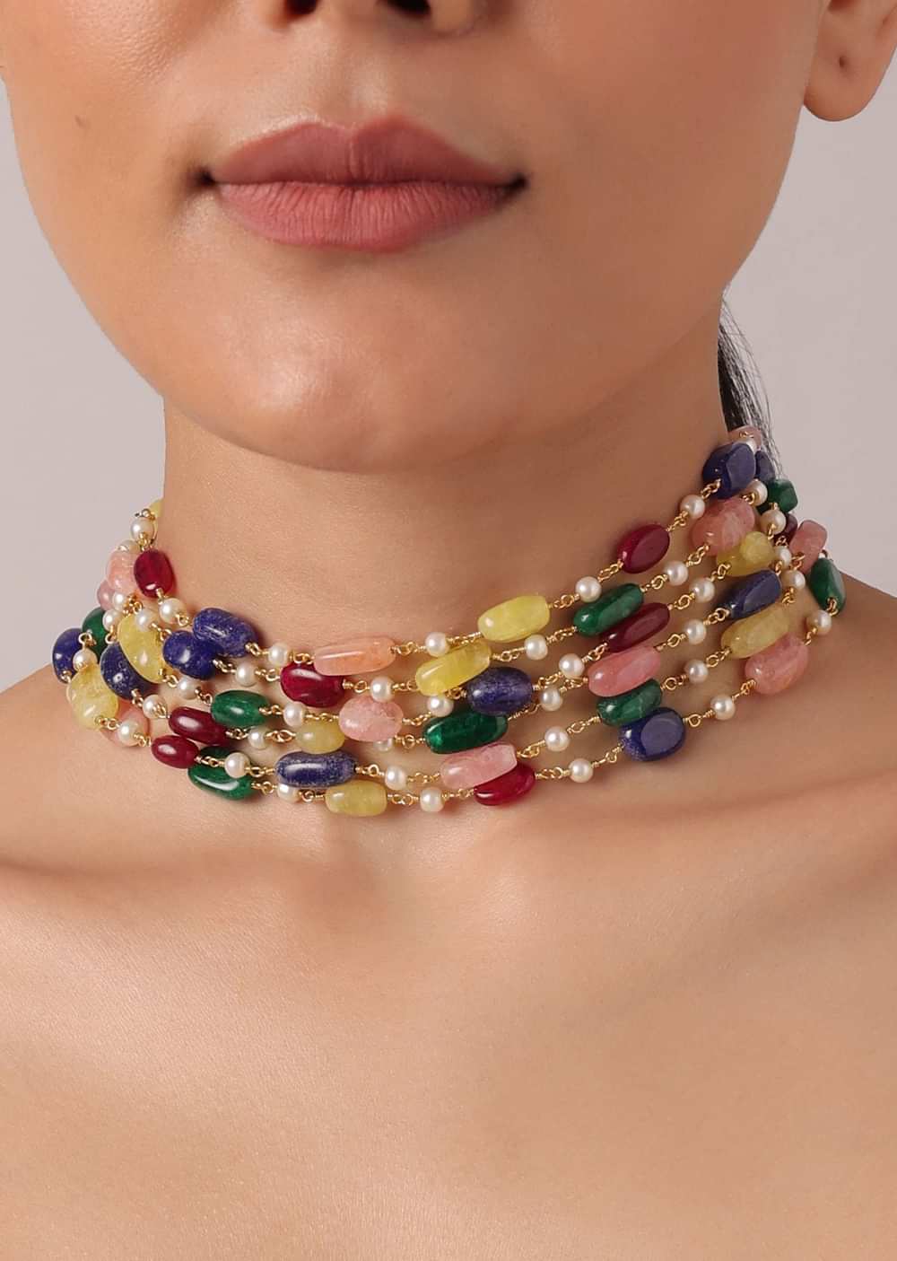 Multicolor Layered Beaded Choker Set
