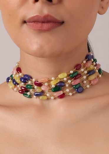 Multicolor Layered Beaded Choker Set