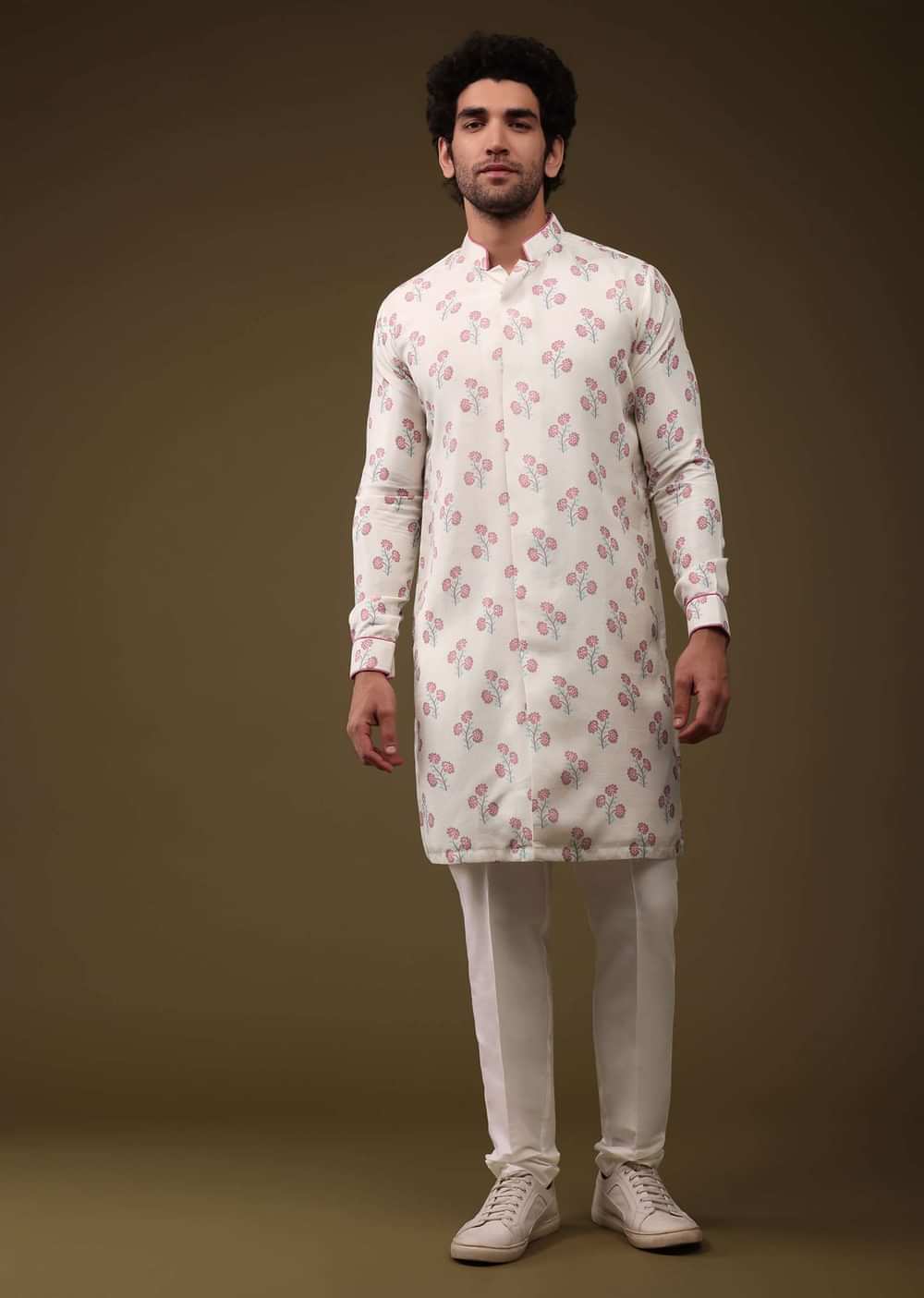 Multicolor Modern Floral Printed Jacket Kurta Set In Silk