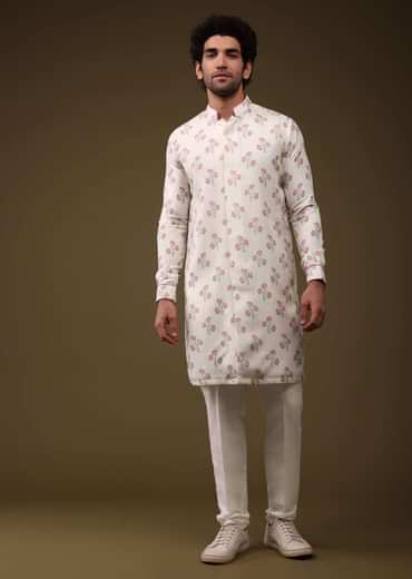 Multicolor Modern Floral Printed Jacket Kurta Set In Silk Multicolor Modern Floral Printed Jacket Kurta Set In Silk