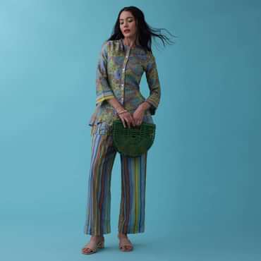 Multicolor Printed Co-ord Set In Chanderi Silk - RE By Kalki