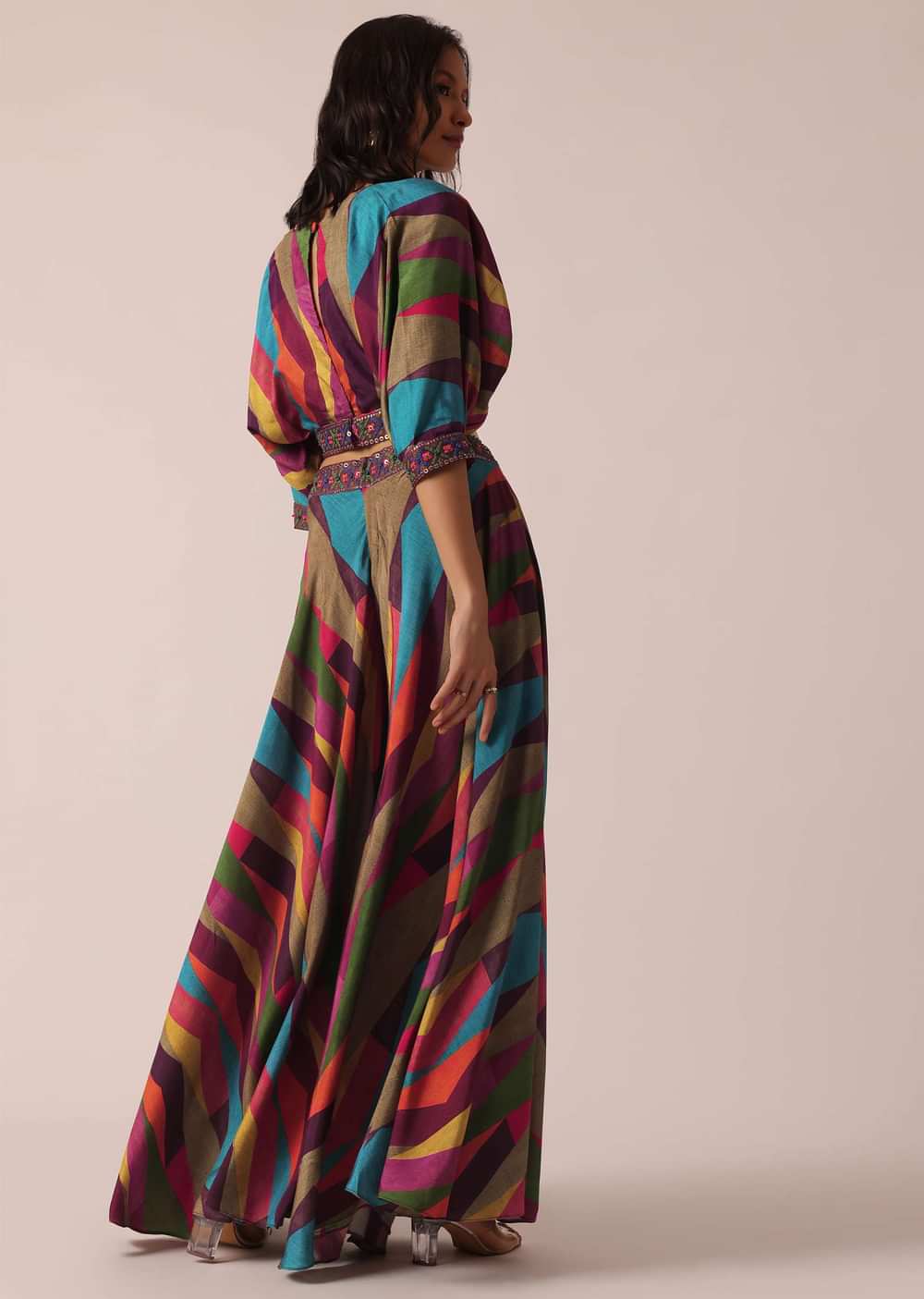 Multicolor Printed Crop Top And Palazzo Set