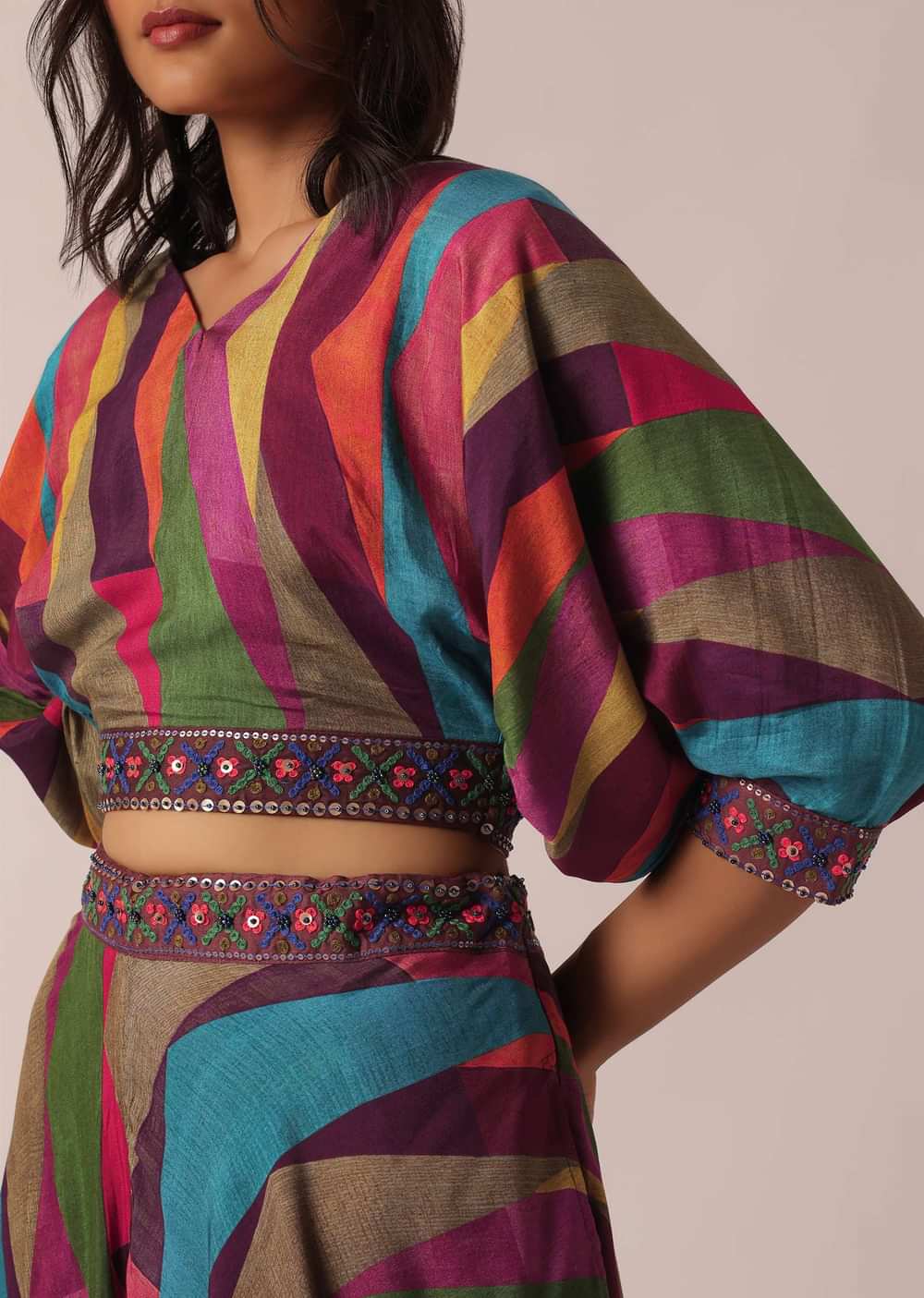 Multicolor Printed Crop Top And Palazzo Set