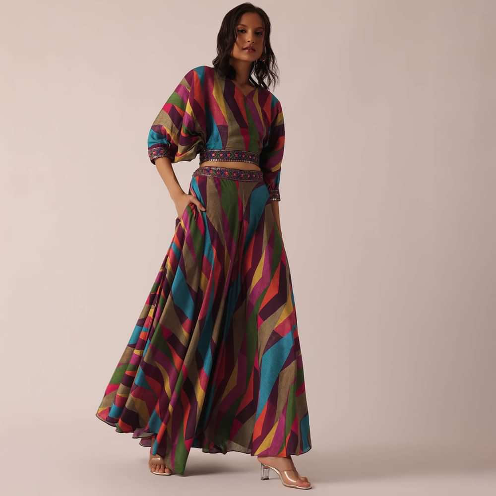 Multicolor Printed Crop Top And Palazzo Set