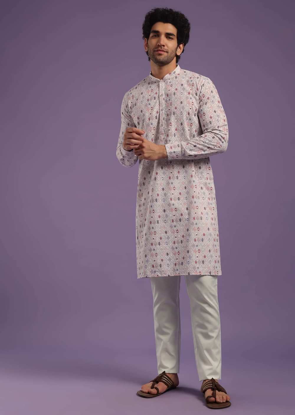 Multicolor Printed Kurta Set In Art Silk