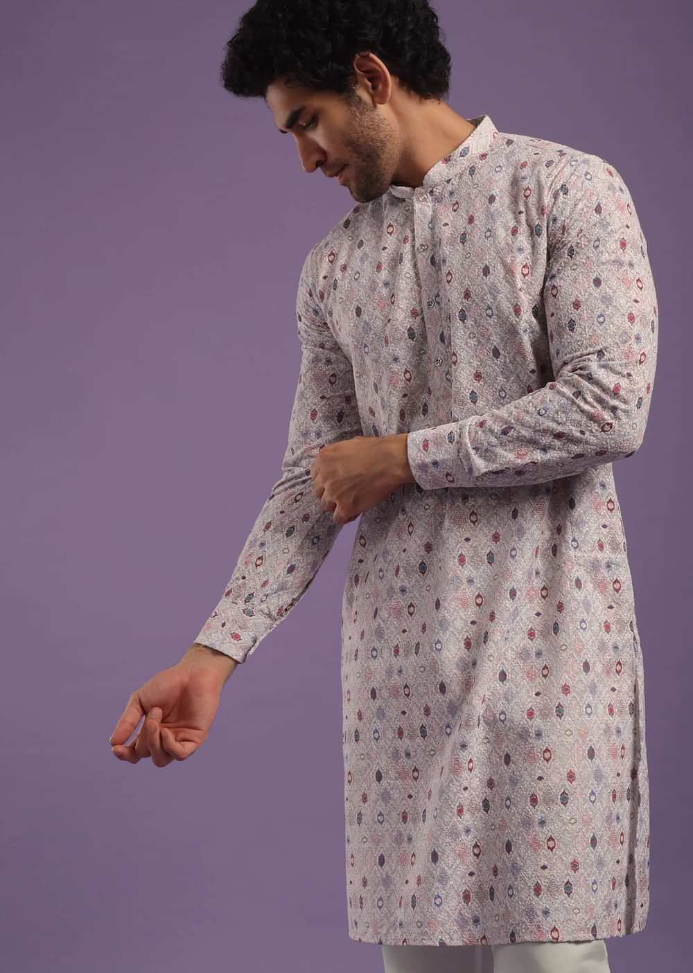 Multicolor Printed Kurta Set In Art Silk