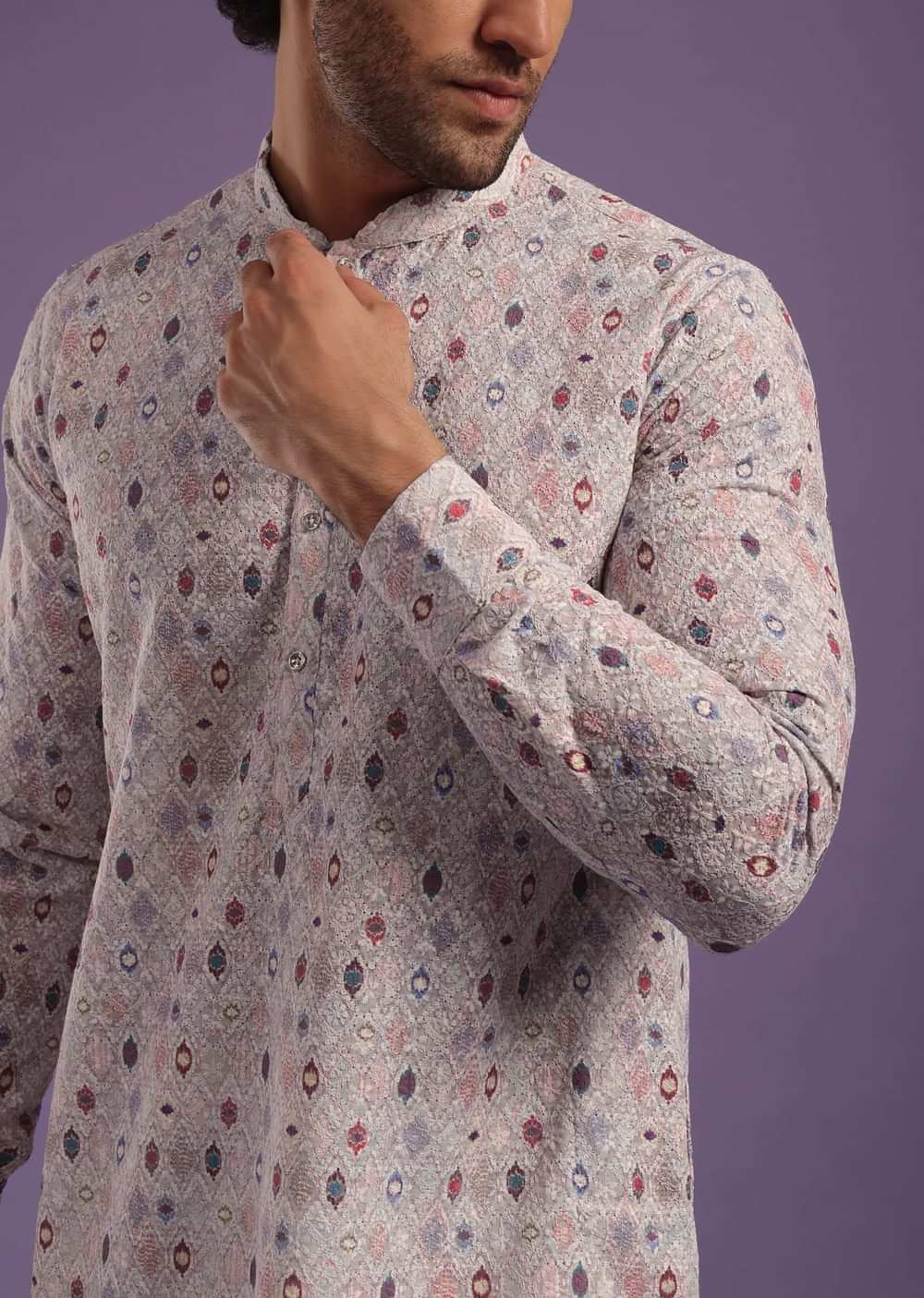 Multicolor Printed Kurta Set In Art Silk
