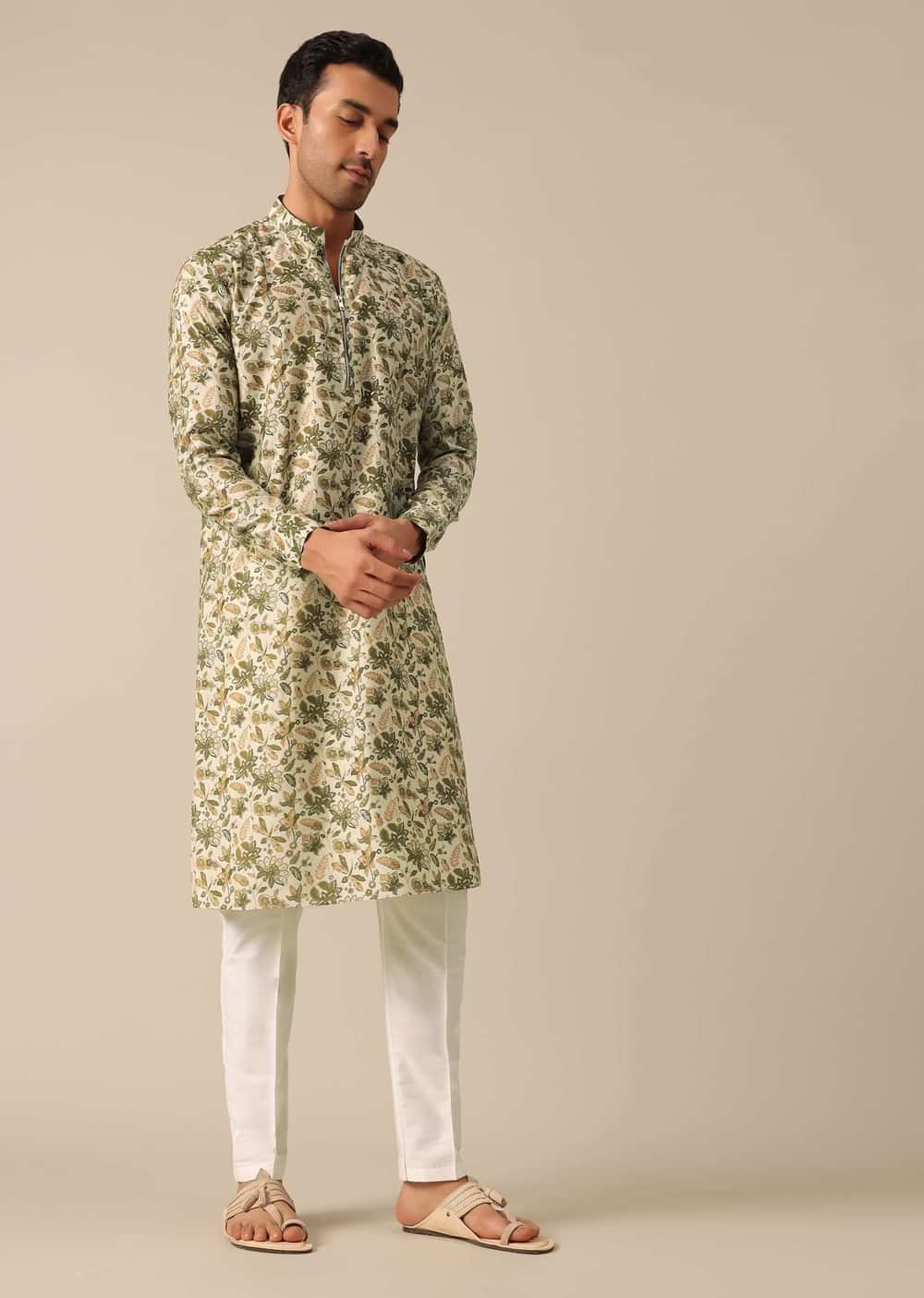 Multicolor Printed Kurta Set In Silk