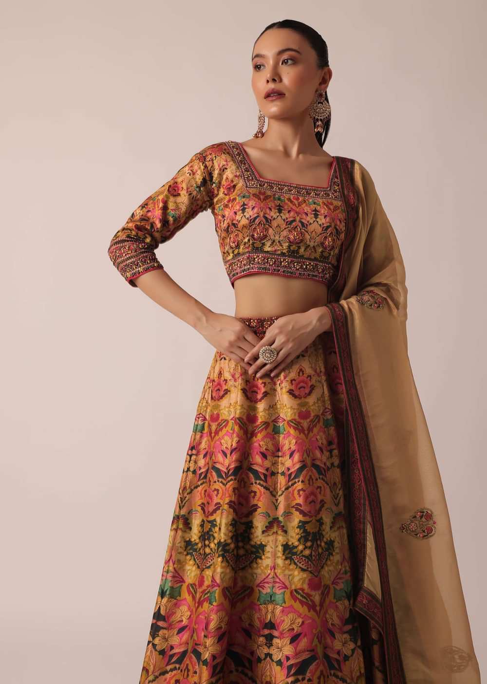 Multicolor Printed Lehenga Set With Hand Work
