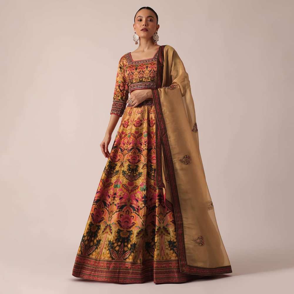 Multicolor Printed Lehenga Set With Hand Work