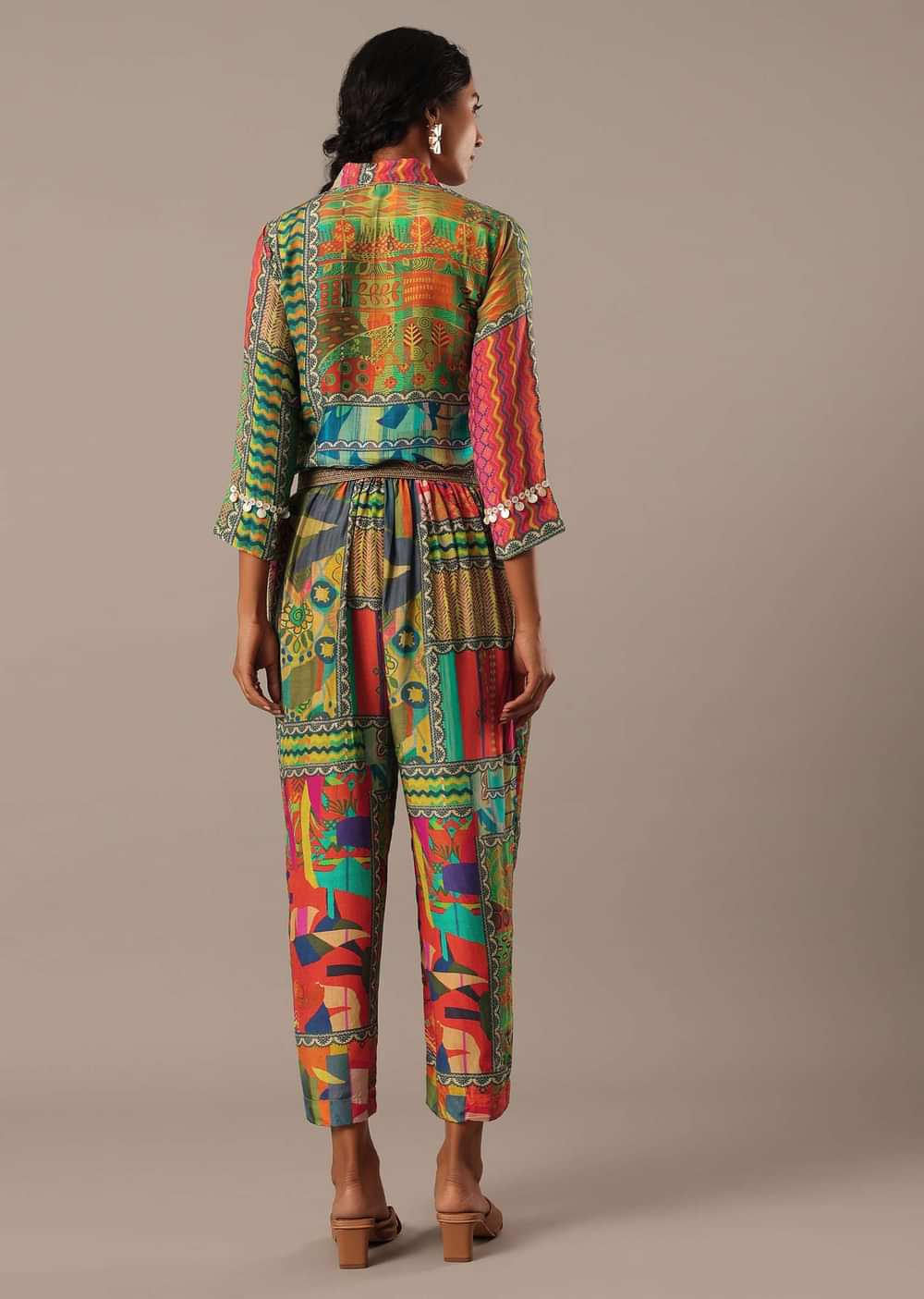 Multicolor Printed Shirt Kurta And Pant Set In Art Silk