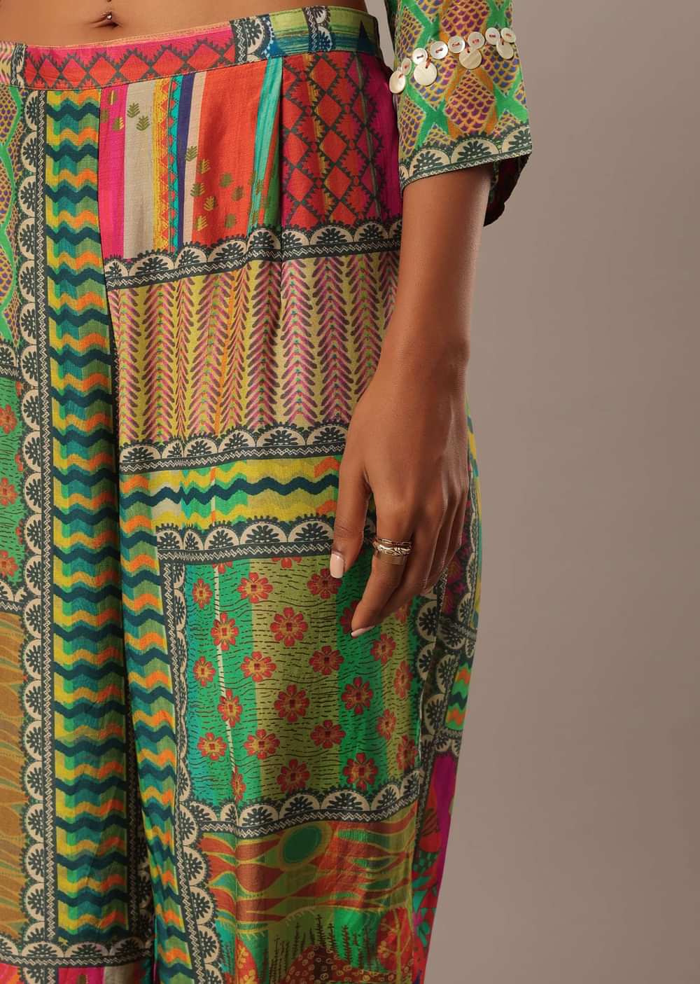Multicolor Printed Shirt Kurta And Pant Set In Art Silk