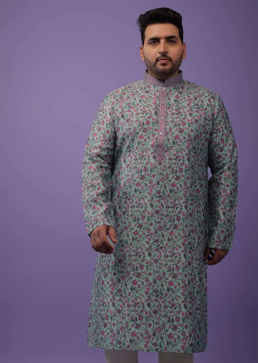 Multicolor Purple Toned Festive Kurta Set In Silk With Floral Print