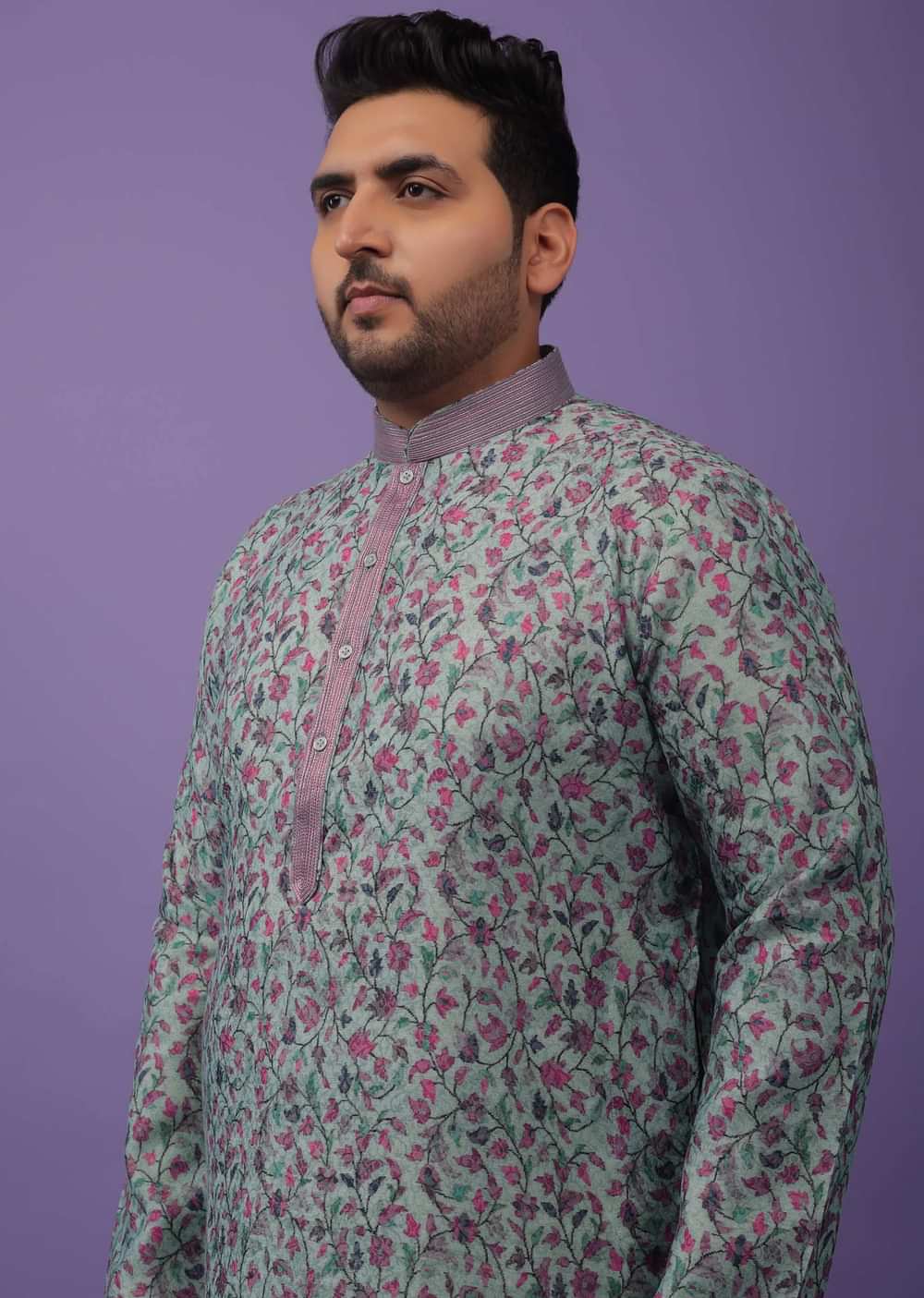 Multicolor Purple Toned Festive Kurta Set In Silk With Floral Print