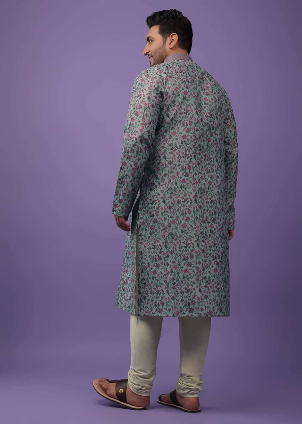 Multicolor Purple Toned Festive Kurta Set In Silk With Floral Print