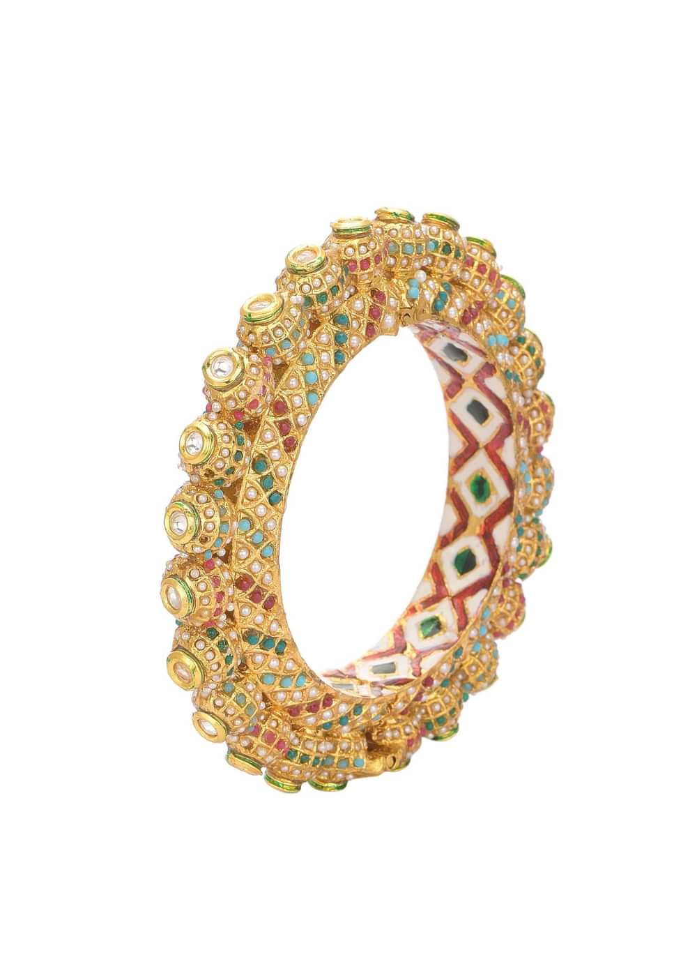 Multicolor Rajwadi Kundan Bangle With Meenakari Work
