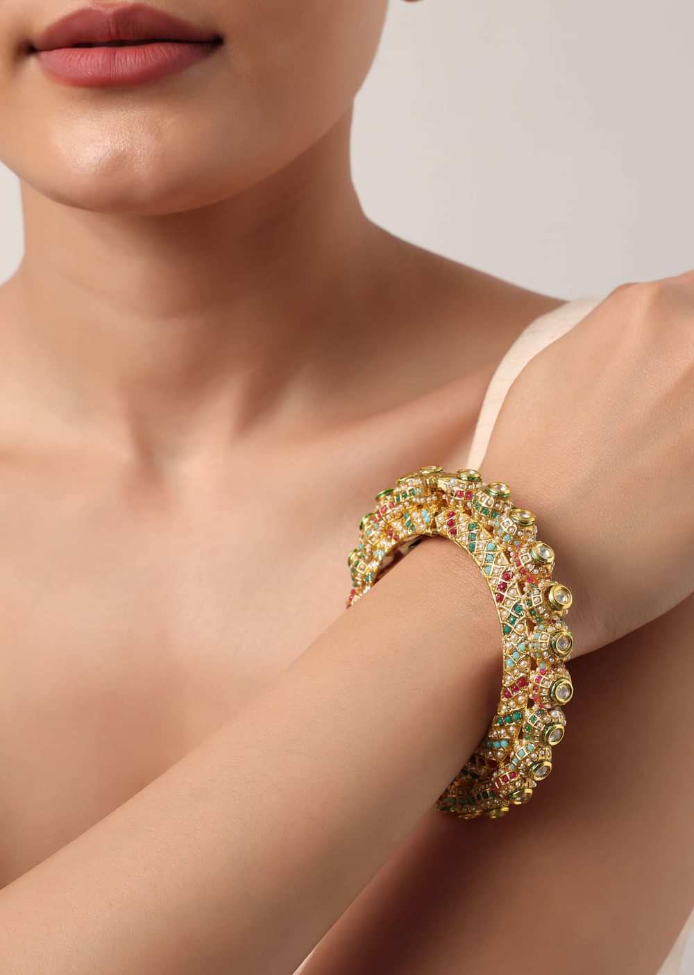 Multicolor Rajwadi Kundan Bangle With Meenakari Work