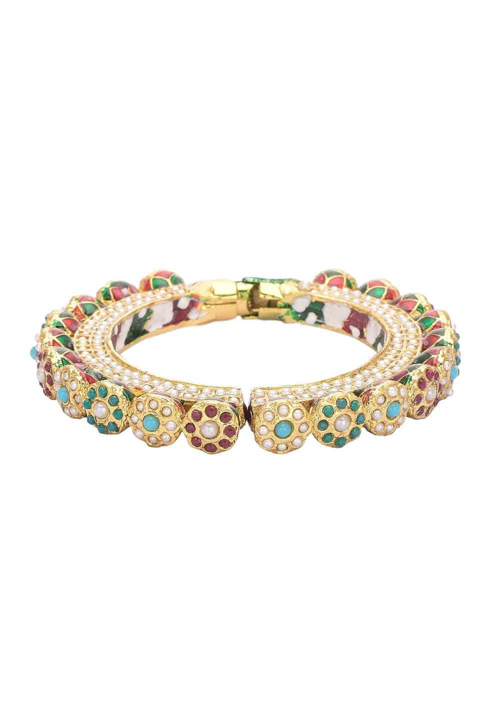 Multicolor Rajwadi Style Kada Bangle With Kundan And Meenakari