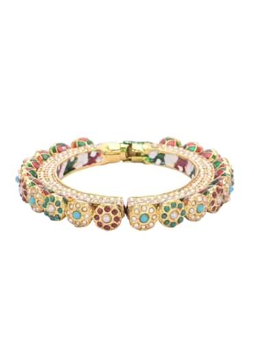Multicolor Rajwadi Style Kada Bangle With Kundan And Meenakari