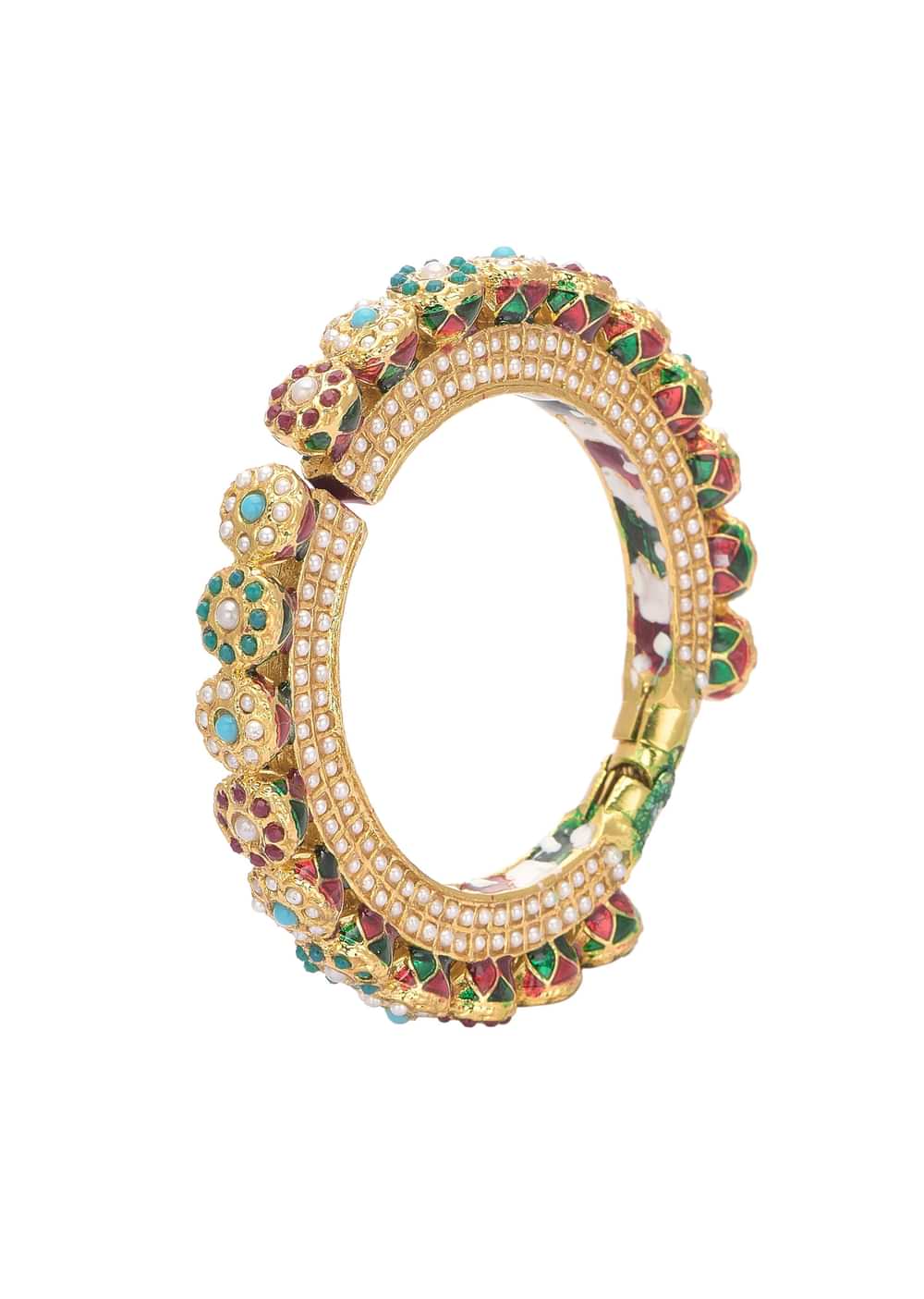 Multicolor Rajwadi Style Kada Bangle With Kundan And Meenakari