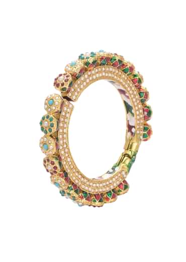 Multicolor Rajwadi Style Kada Bangle With Kundan And Meenakari