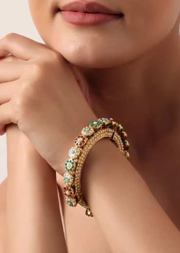 Multicolor Rajwadi Style Kada Bangle With Kundan And Meenakari