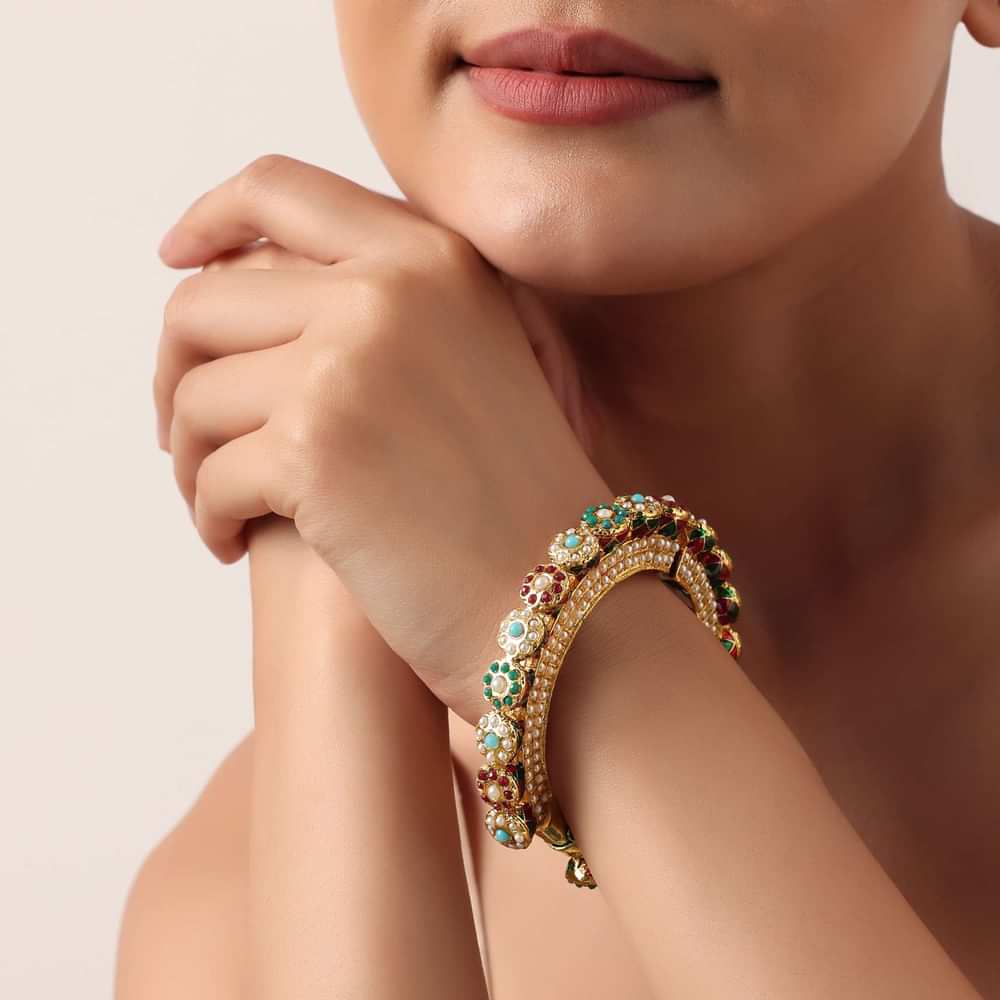Multicolor Rajwadi Style Kada Bangle With Kundan And Meenakari