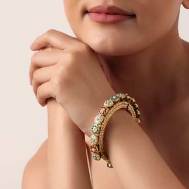 Multicolor Rajwadi Style Kada Bangle With Kundan And Meenakari
