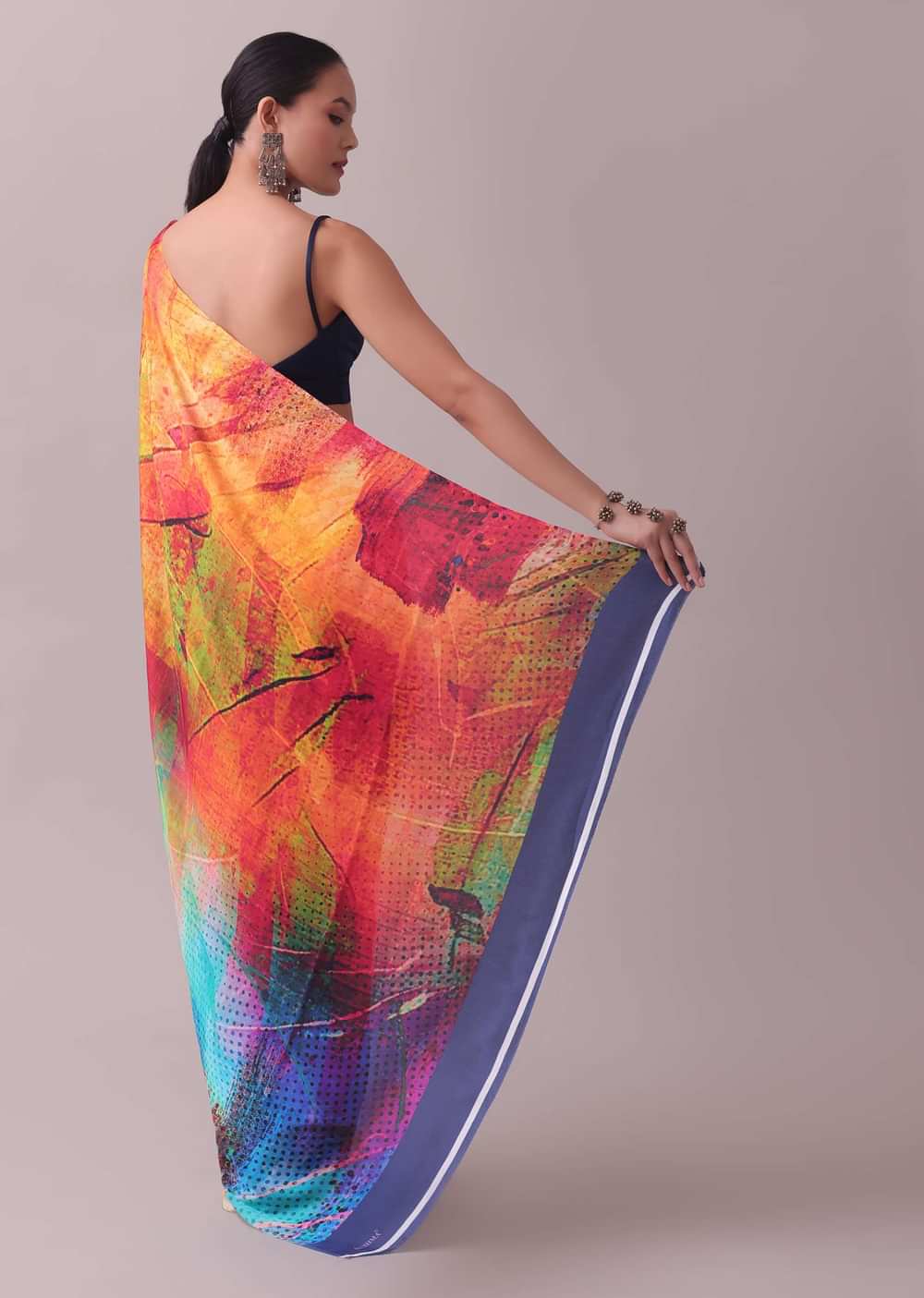 Multicolor Saree Fabricated In Satin With Abstract Print