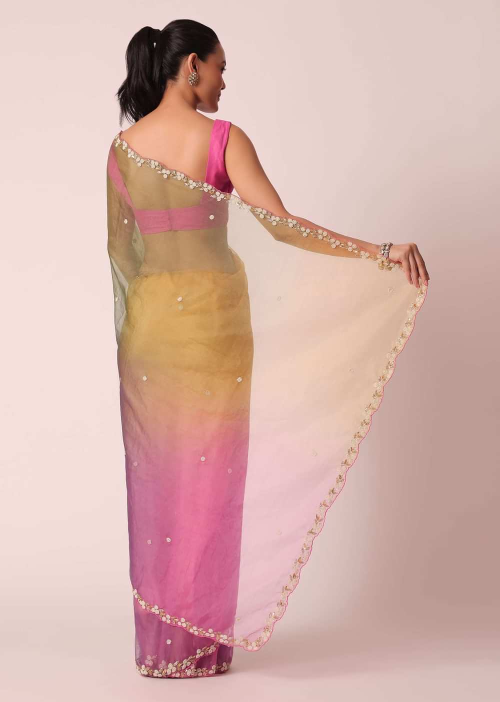 Multicolor Shaded Saree In Organza With Unstitched Blouse Piece