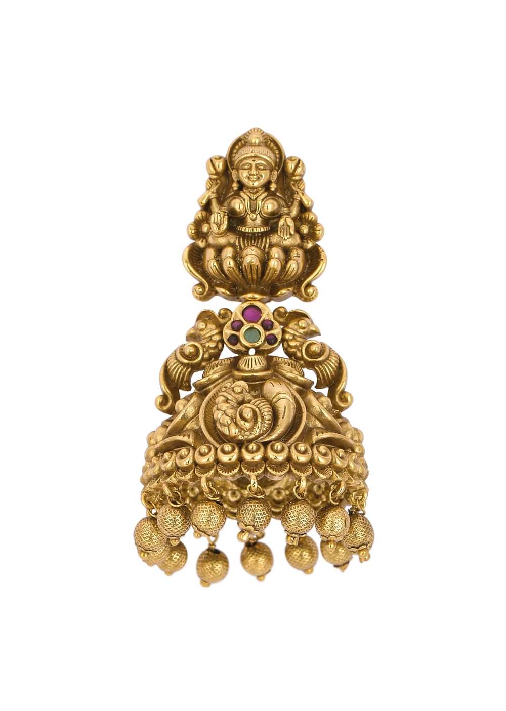 Multicolor Temple Carved Kundan Jhumkas