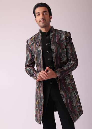 Multicolor Textured Indowestern In Velvet