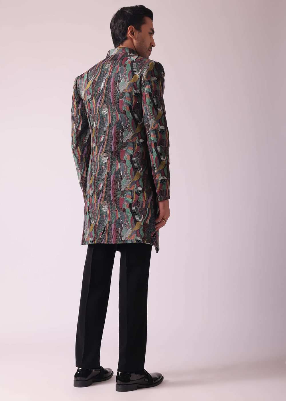 Multicolor Textured Indowestern In Velvet